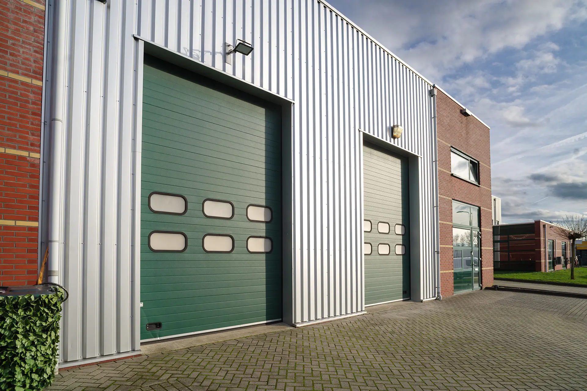 green large garage doors